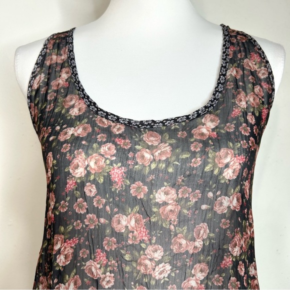 Cecico Fairy Dress M Black Pink SHEER Floral Ruffle Whimsigoth Coquette Mini - Picture 7 of 8